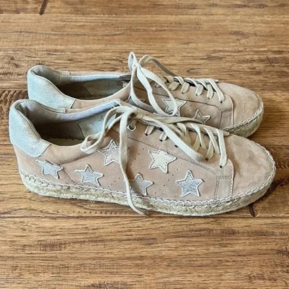 Marc Fischer LTD Marcia Espadrille Sneaker Metallic Stars Tan Suede Size 9.5
